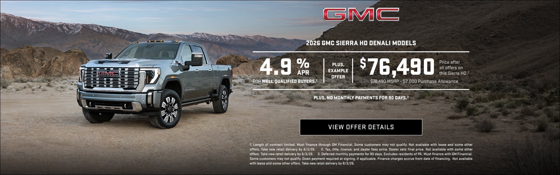 4.9% APR for well-qualified buyers.1

Plus,

Example offer:
$78,490 MSRP
$2,000 Purchase Allowanc...